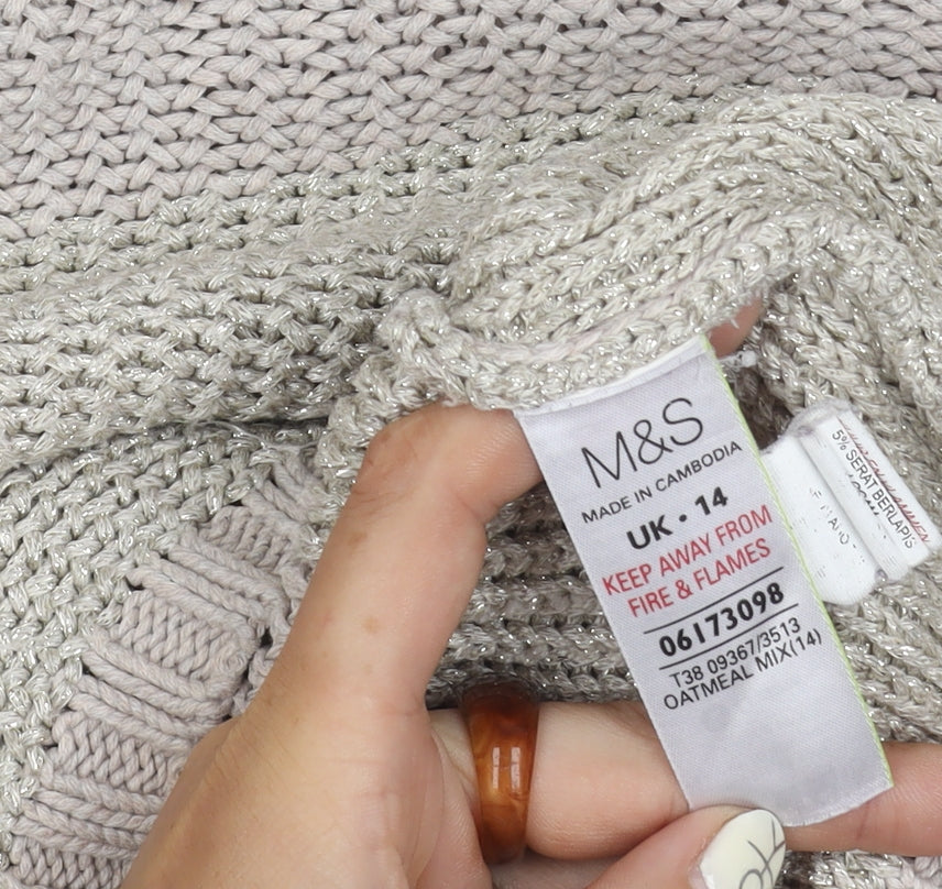 Marks and Spencer Women's Beige Knit Pullover Jumper UK 14