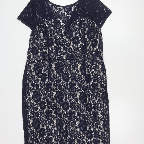 Dorothy Perkins Women's Blue Lace Sheath Dress Size 18