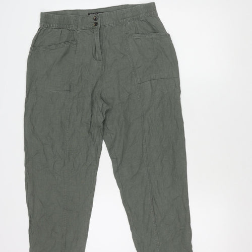 Next Women’s Green Linen Trousers, Size 14 Petite