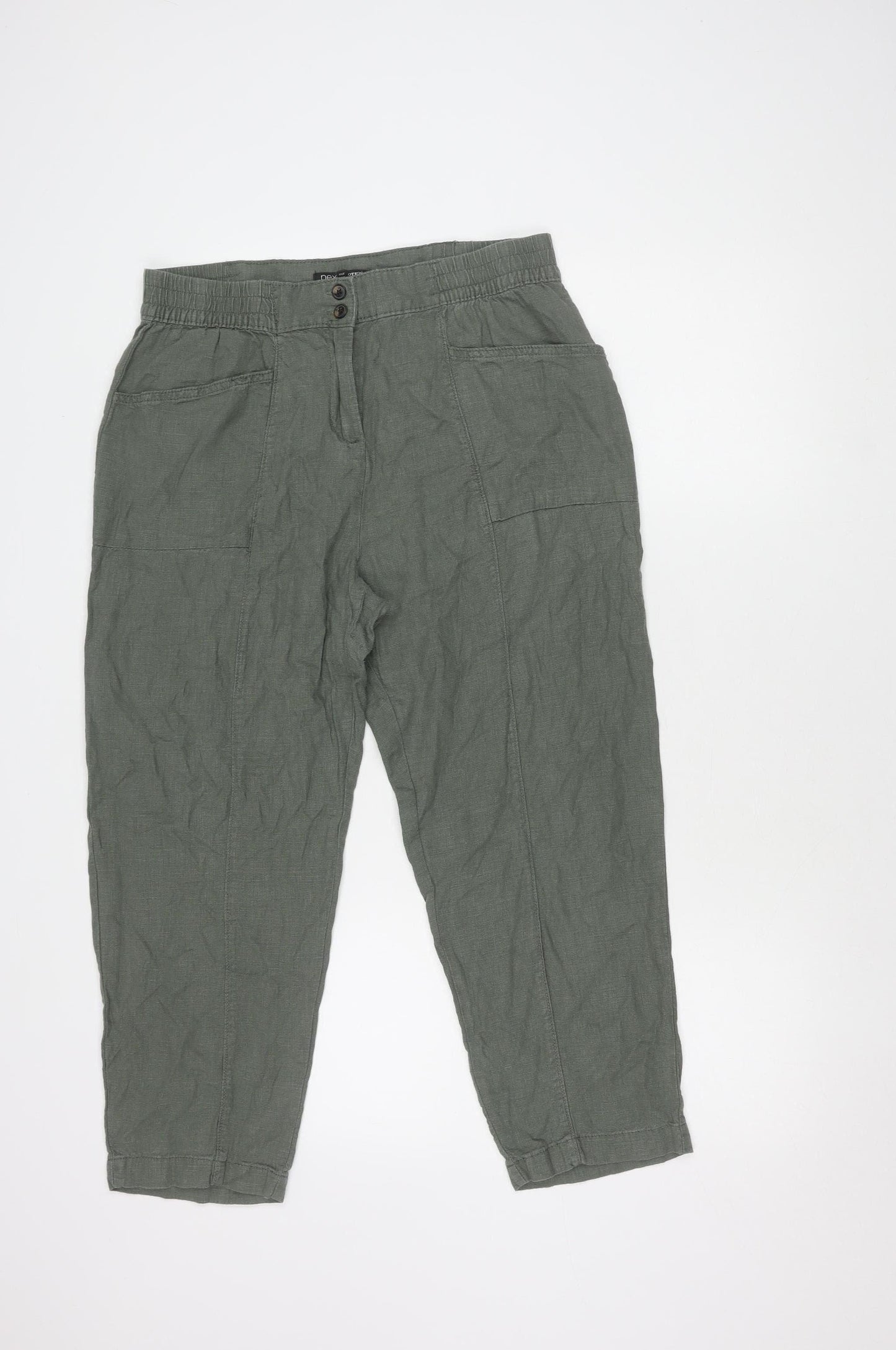 Next Women’s Green Linen Trousers, Size 14 Petite