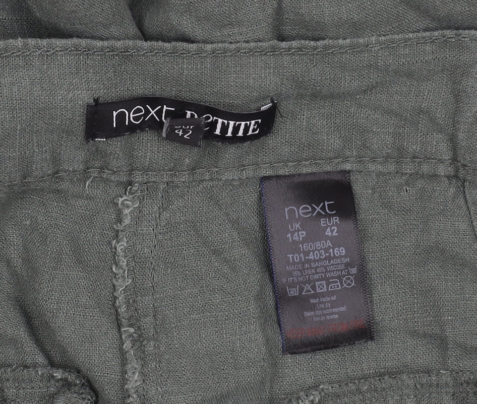 Next Women’s Green Linen Trousers, Size 14 Petite