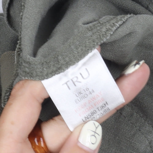 TRU Women's Green Wide-Leg Trousers, Size 16