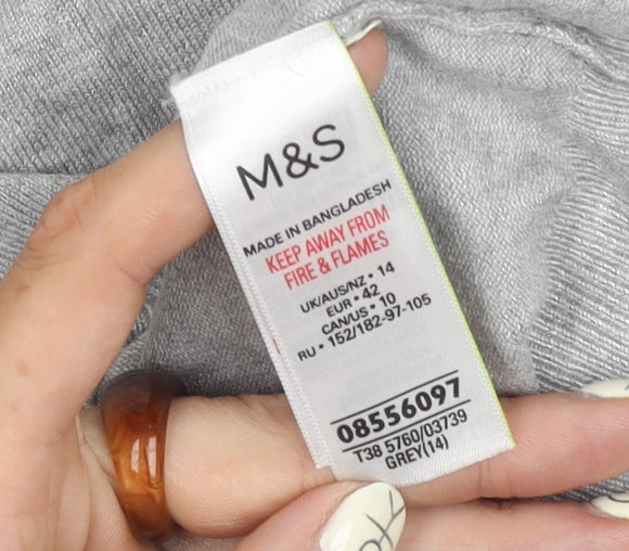 Marks and Spencer Women's Grey Cardigan, Size 14, Long Sleeve