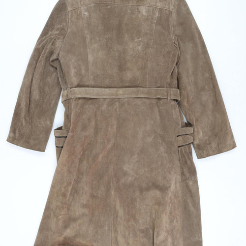 Women's Brown Suede Fur Trim Belted Coat Size 14