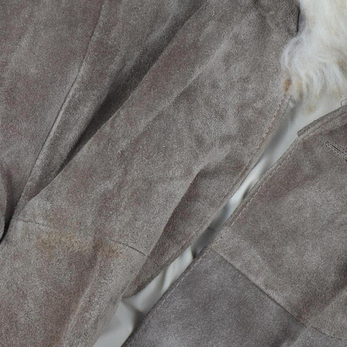 Women's Brown Suede Fur Trim Belted Coat Size 14