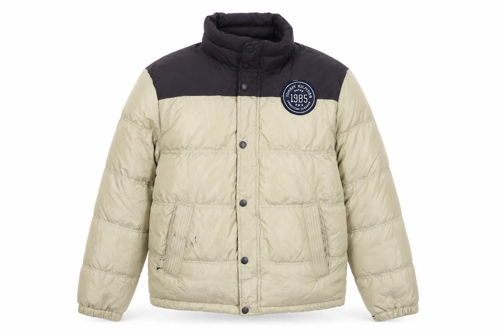 Front view of Tommy Hilfiger Reversible Men’s Beige XL Puffer Jacket