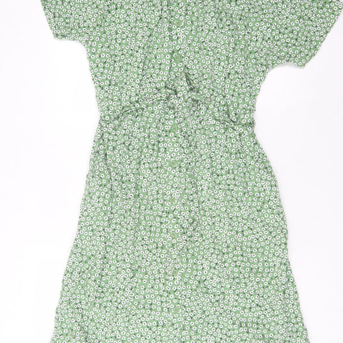 H&M Women's Green Floral Midi Shirt Dress M