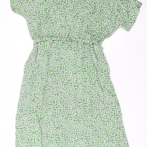 H&M Women's Green Floral Midi Shirt Dress M