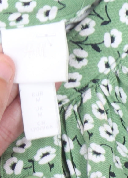 H&M Women's Green Floral Midi Shirt Dress M