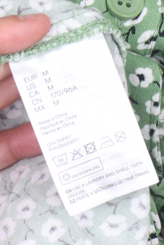 H&M Women's Green Floral Midi Shirt Dress M