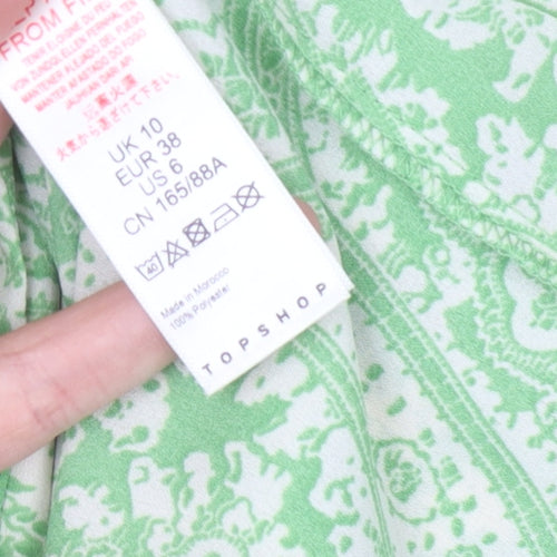 Topshop Womens Green Paisley Button-Up Shirt UK 10