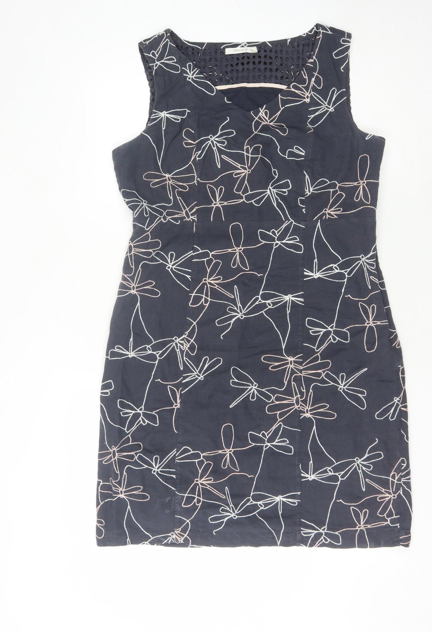 White Stuff Women's Blue Dragonflies Size 4 Floral Shift Dress
