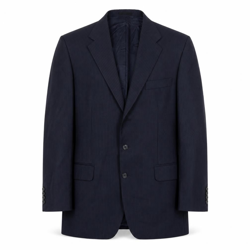 Front view of Magee Men's Blue Striped Blazer, size 42, Long