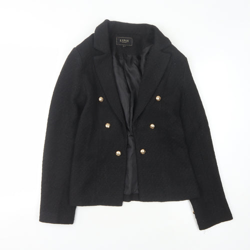 Lipsy Women's Black Bouclé Blazer, Double-Breasted, Size 8