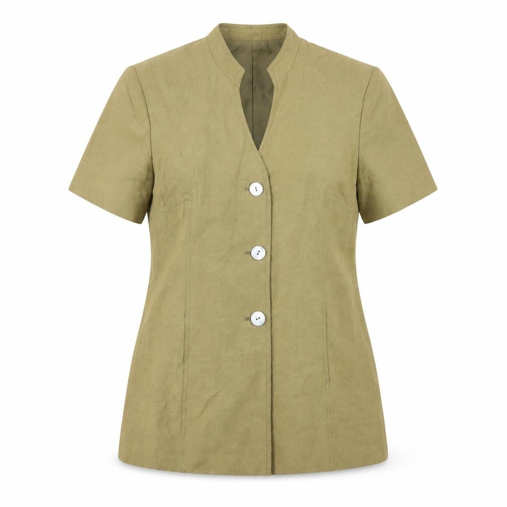 Front view of Country Casuals Women's Brown Silk Linen Blazer, size 8