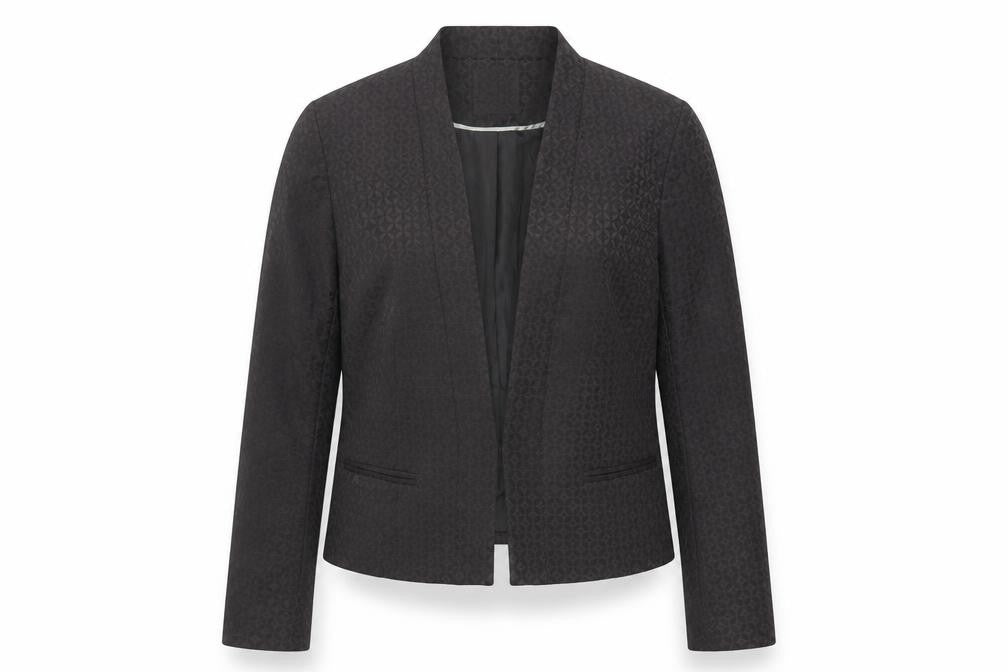 Front view of Debenhams Women's Black Geometric Blazer, size 14
