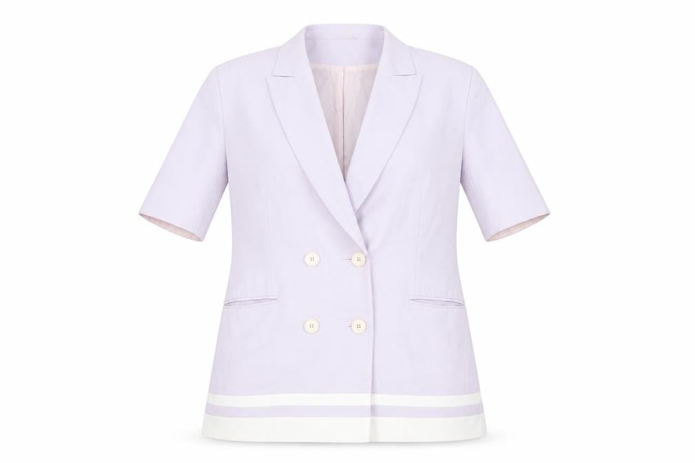 Front view of Gina Women's Purple Blazer S, Mid-Length Double-Breasted