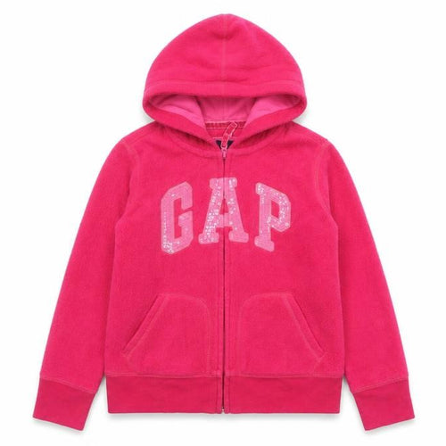 Gap Girls Pink Hoodie, Logo Accent, Size L, Fleece, Full Zip