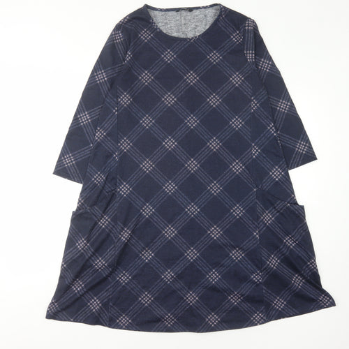 Roman Blue Check Jersey Dress Women Size 10