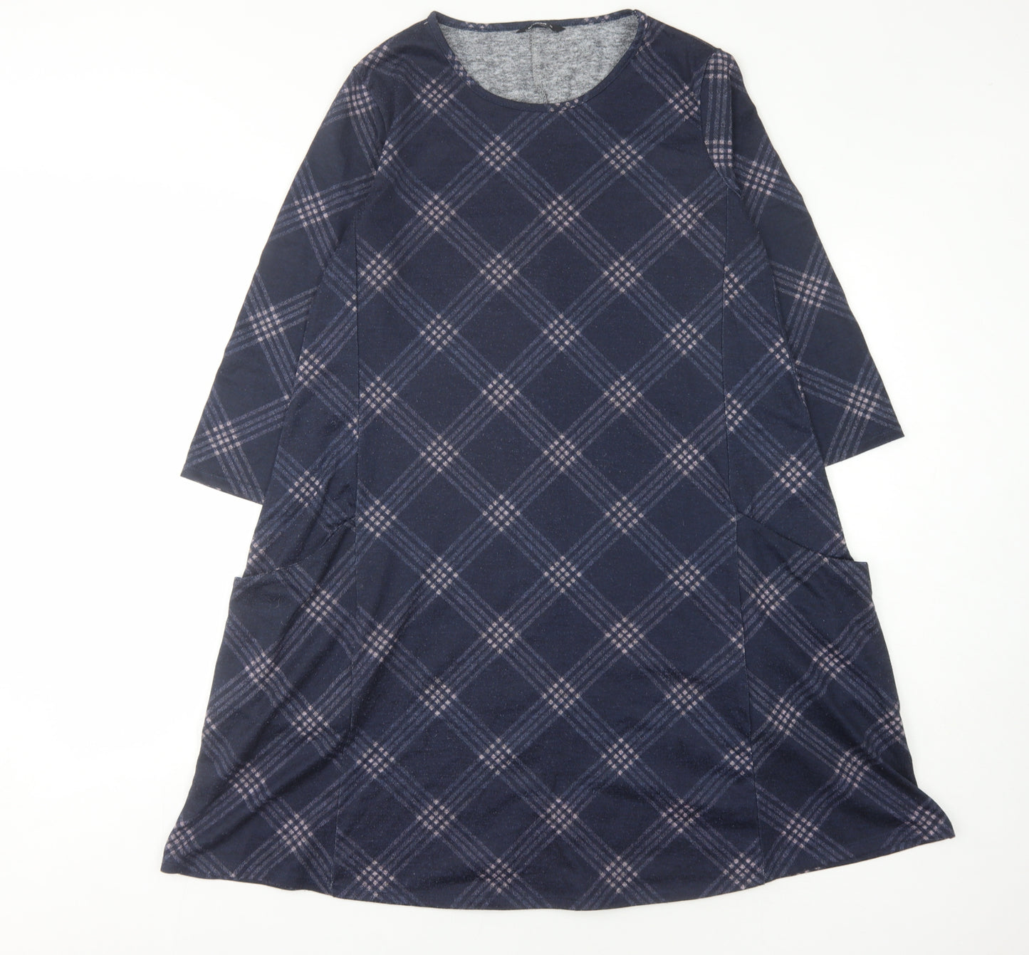 Roman Blue Check Jersey Dress Women Size 10