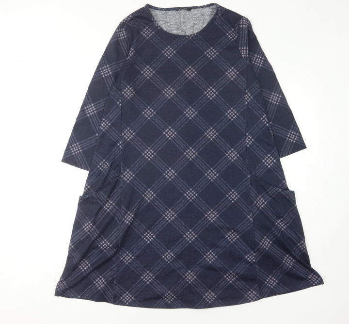 Roman Blue Check Jersey Dress Women Size 10