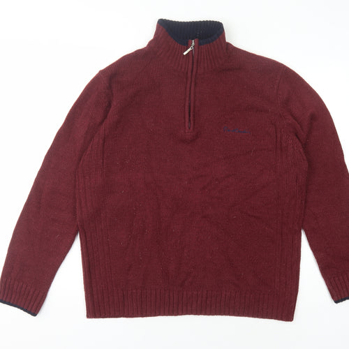 Pierre Cardin Men's Red Full Zip Jumper - L