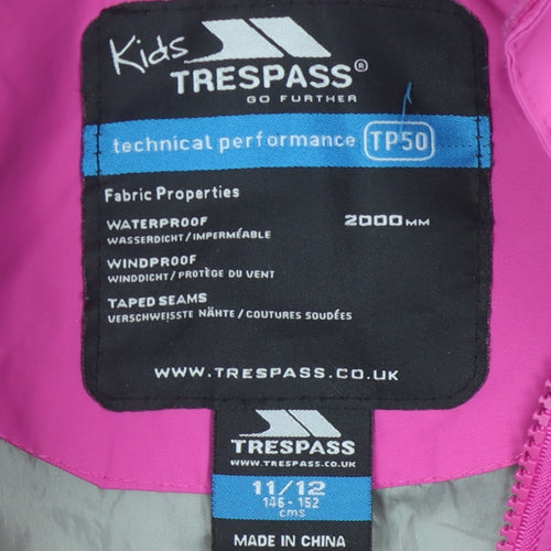 Trespass Girls Pink Waterproof Rain Coat Jacket 11-12 Years