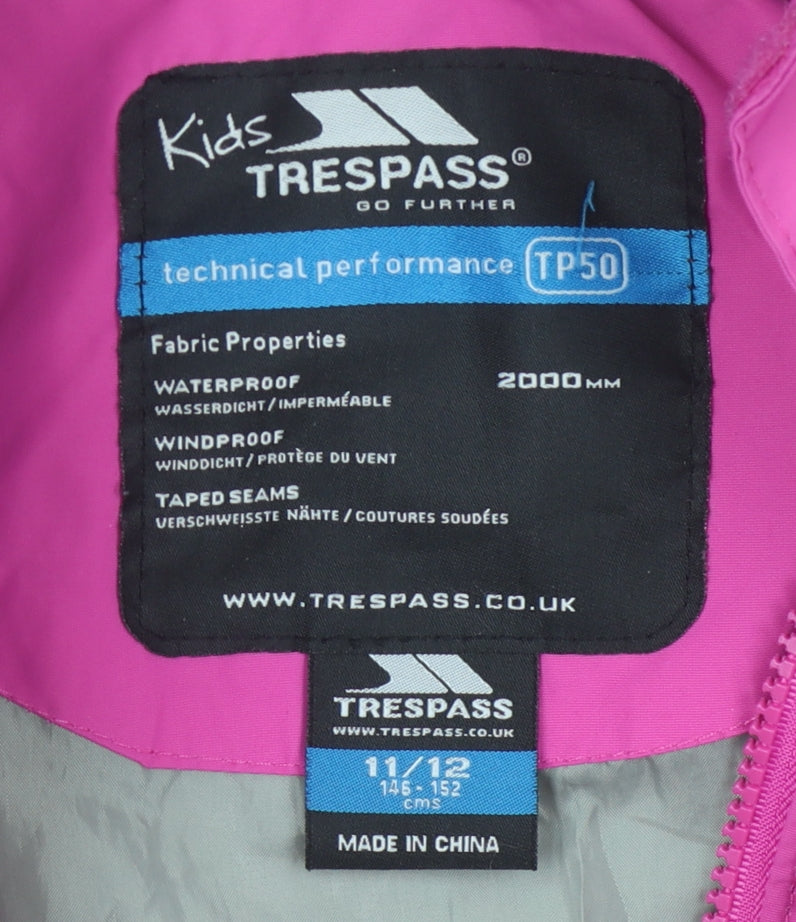 Trespass Girls Pink Waterproof Rain Coat Jacket 11-12 Years
