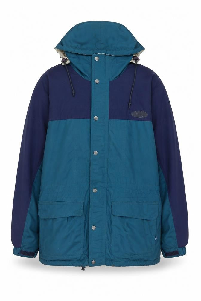 Front view of Vango Men's Blue Hooded Parka Jacket, size L