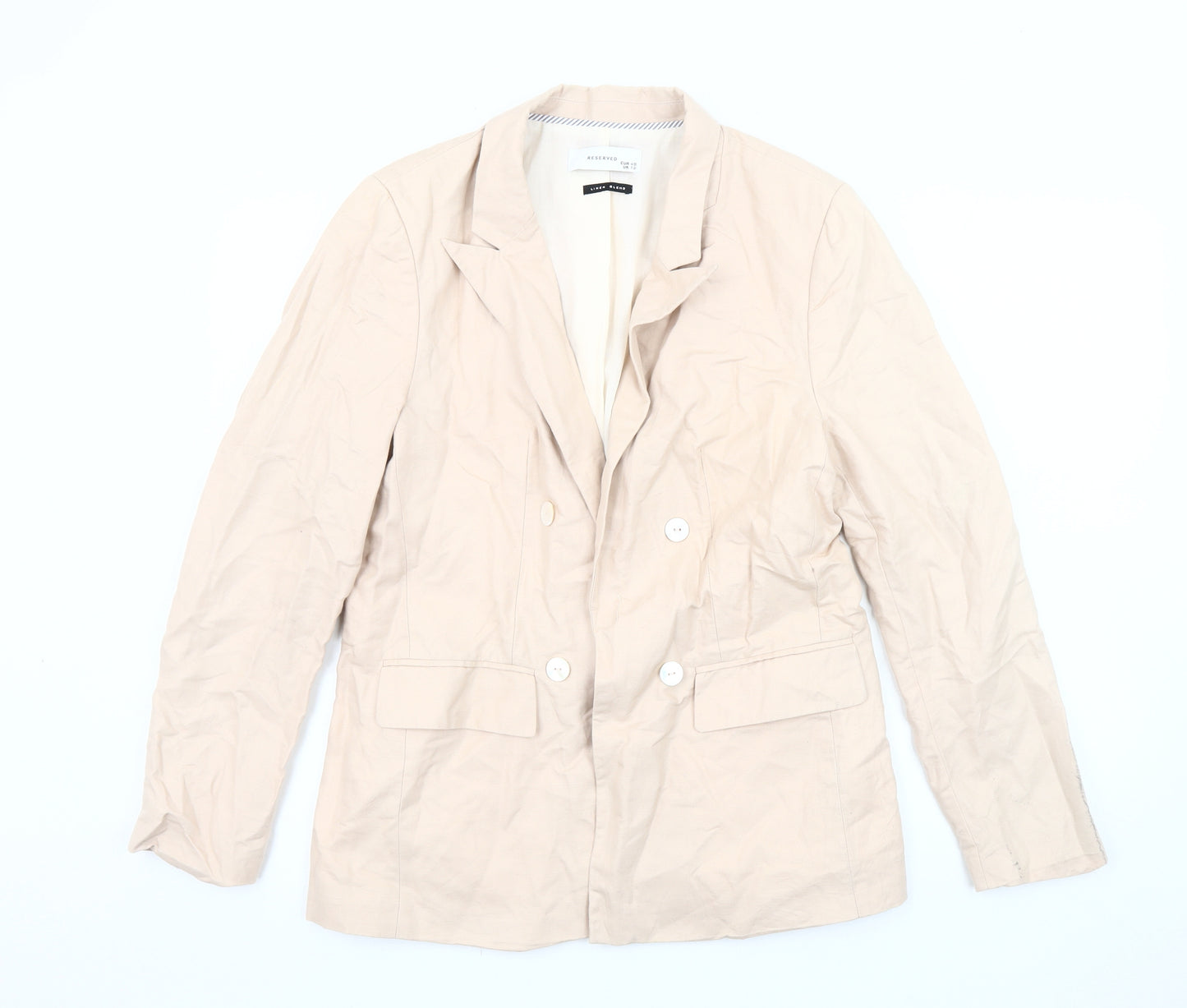 Reserved Women's Beige Double-Breasted Suit Jacket Size 12