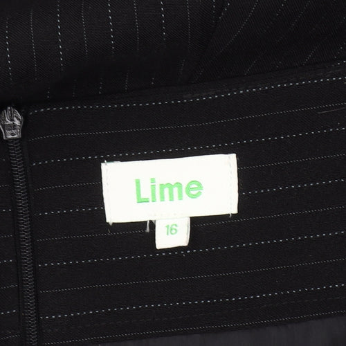 Lime Women's Black A-Line Striped Skirt Size 16