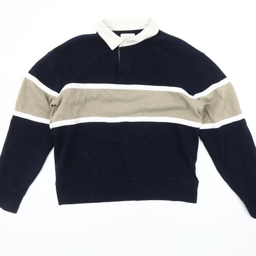 Marks and Spencer Men's Blue Beige Striped Sweatshirt