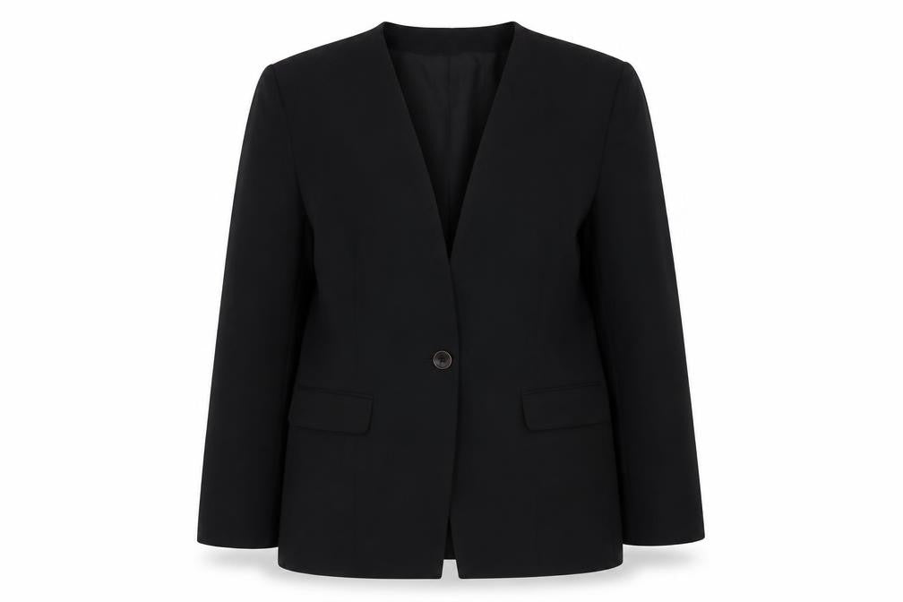 Front view of Bianca Women's Black Blazer, size 14, One-Button