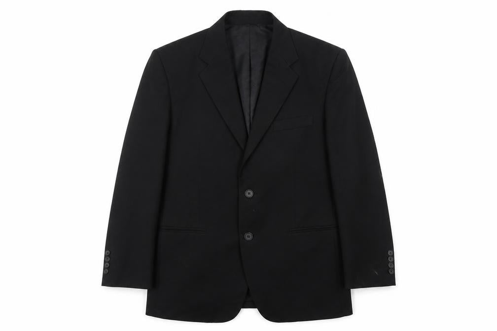 Front view of Califord Men's Black Blazer Jacket, size M, Two-Button