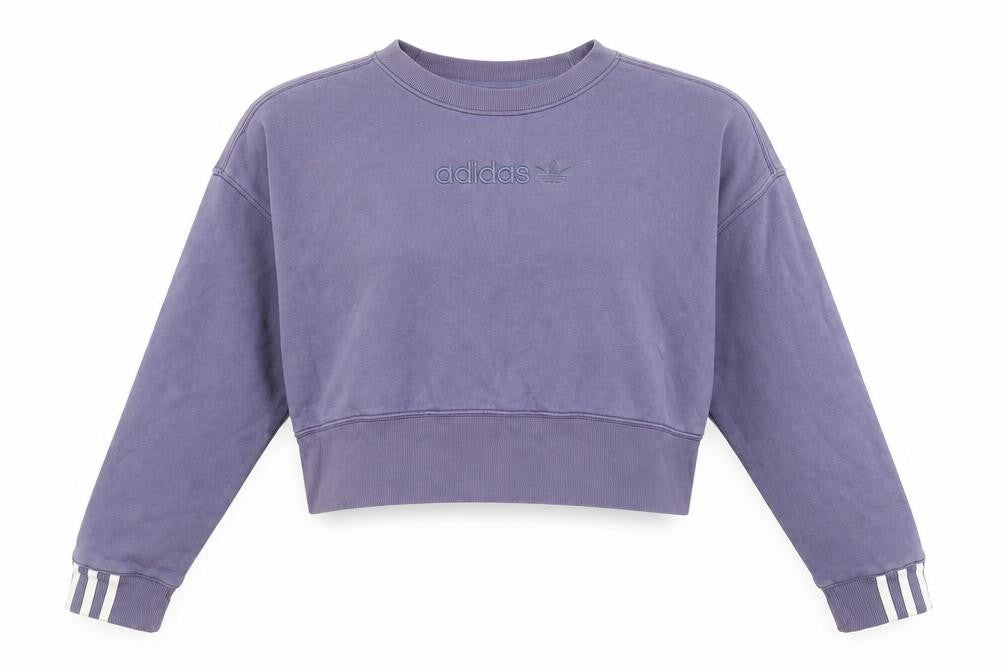 Front view of Adidas Women's Purple Logo Sweatshirt, size 12, Pullover