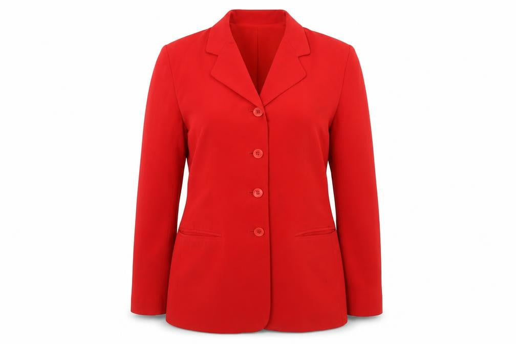 Front view of August Silk Women's Red Blazer, size 2, Lined, Excellent Condition