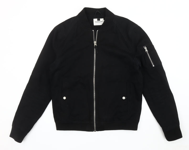Topman Men's Black Bomber Jacket M Casual Regular Fit