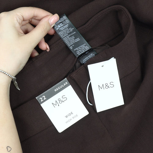 Marks and Spencer Women's Brown Wide-Leg Trousers Size 22