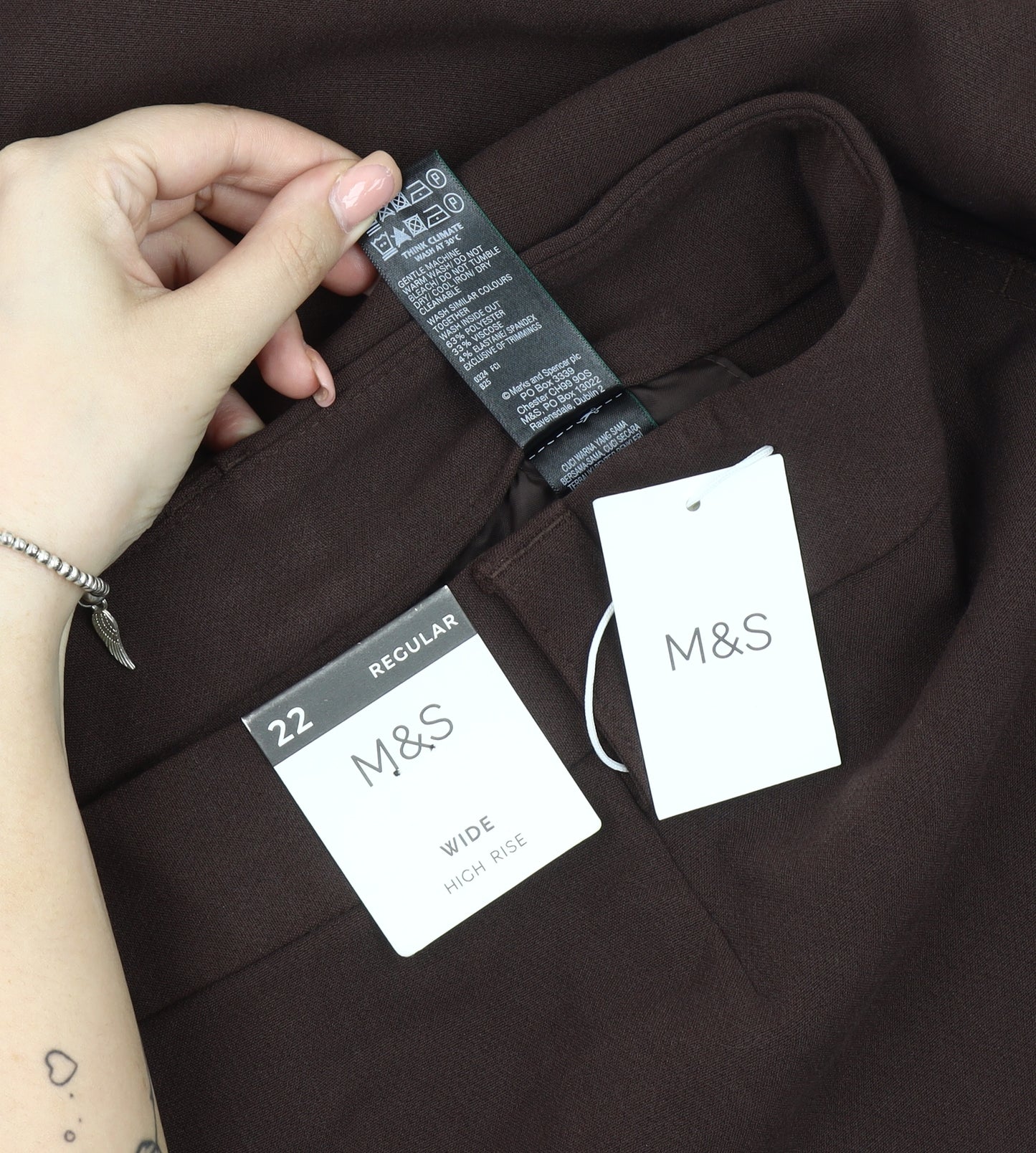 Marks and Spencer Women's Brown Wide-Leg Trousers Size 22