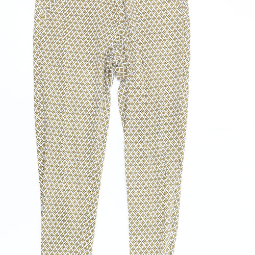 H&M Yellow Geometric Cotton Women's Slim Trousers Size 8