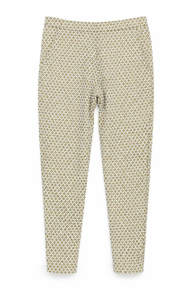 H&M Yellow Geometric Cotton Women's Slim Trousers Size 8