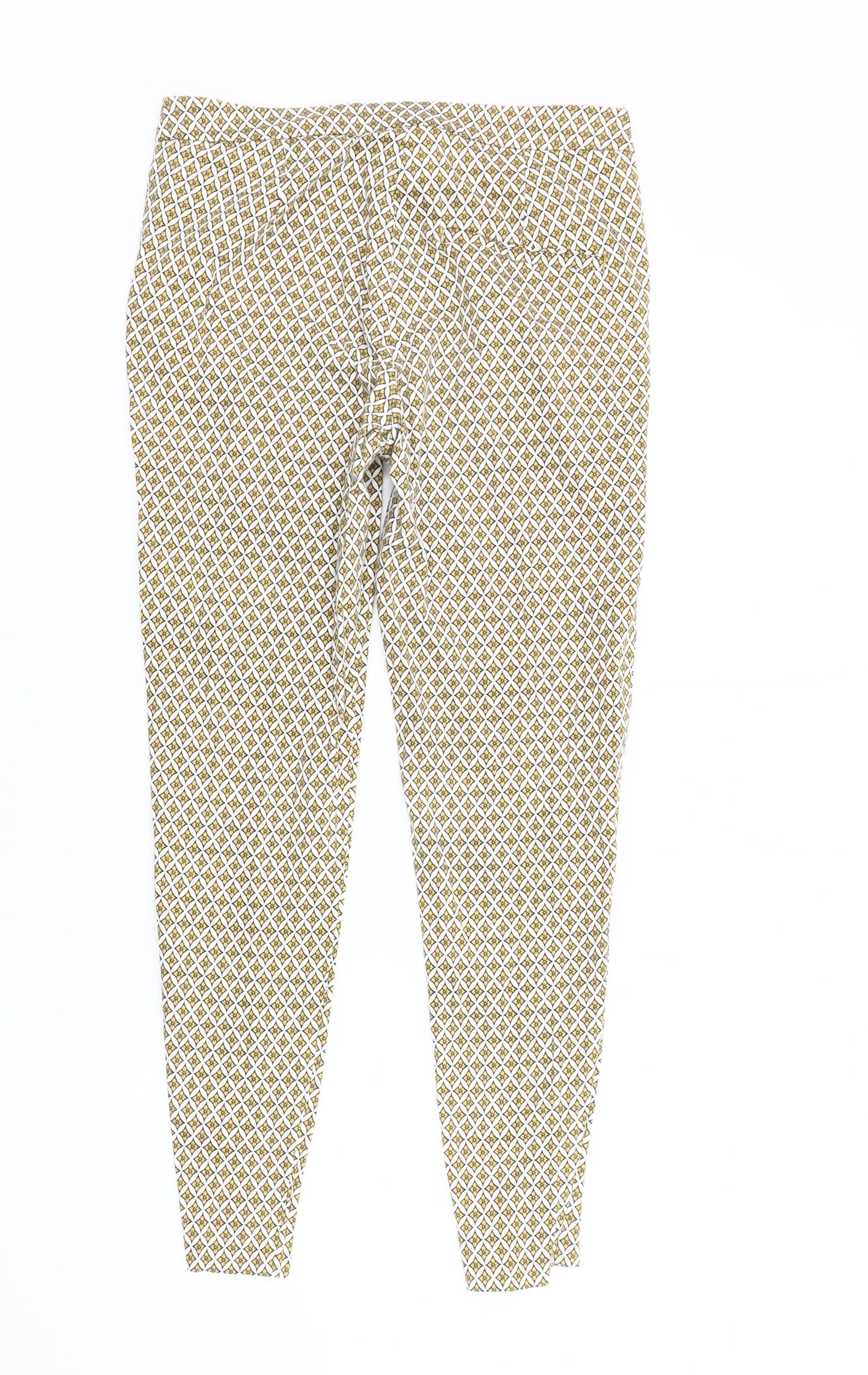 H&M Yellow Geometric Cotton Women's Slim Trousers Size 8