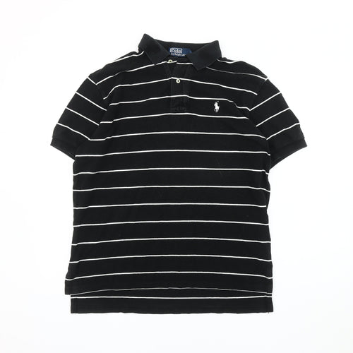 Ralph Lauren Men's Black Striped Polo Shirt, M