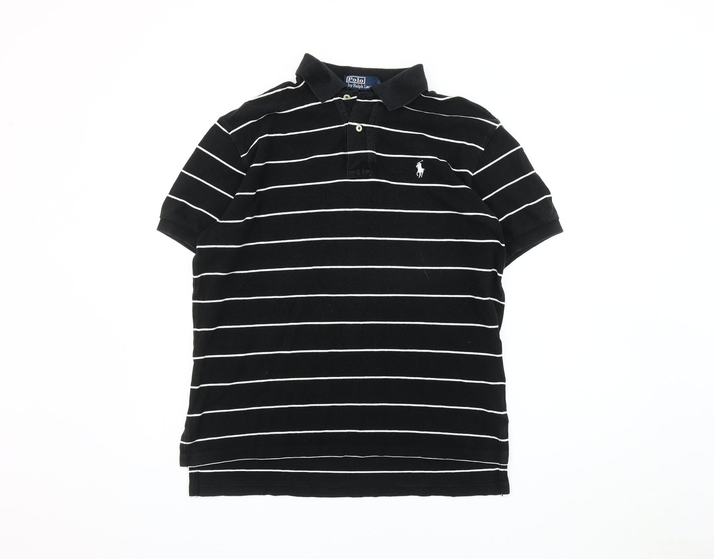 Ralph Lauren Men's Black Striped Polo Shirt, M