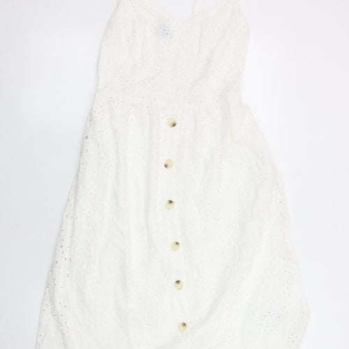 New Look Women's White Cotton Sleeveless Dress Size 8