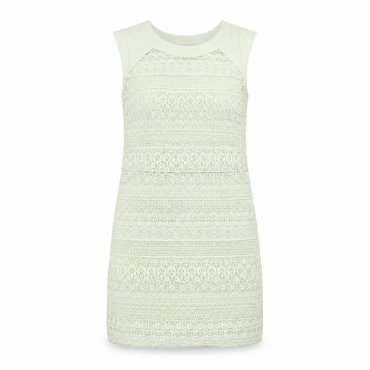 Front view of bdba Women's Green Sheath Dress, size 8, Sleeveless Lace