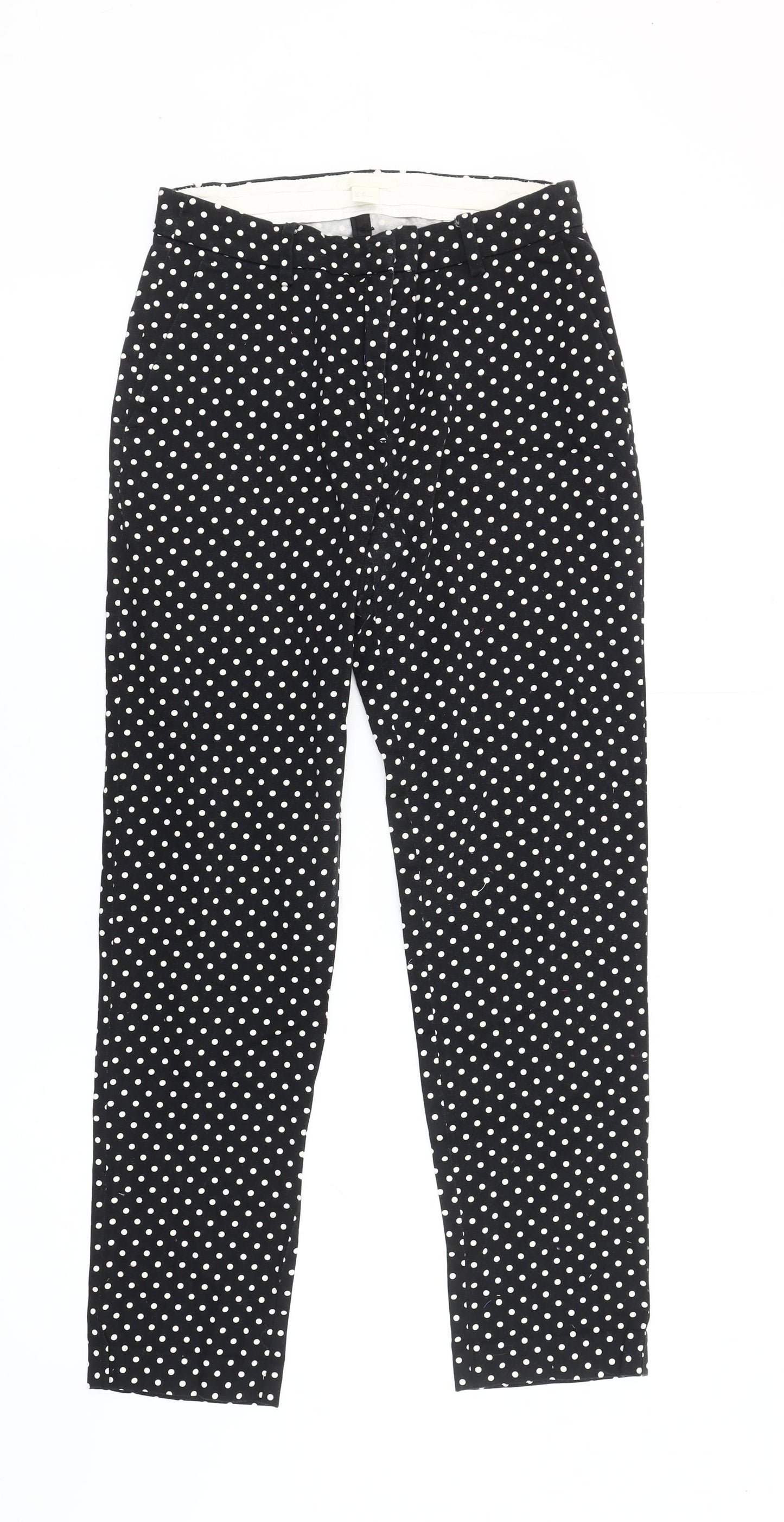 H&M Women's Black Polka Dot Straight Trousers, Size 8