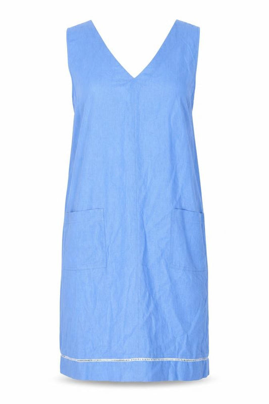 Front view of Yorkshire Trading Co. Women's Blue Sleeveless Dress