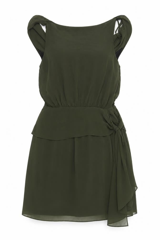 Front view of ASOS Women's Green Shift Dress, size 10, - Chic & Versatile