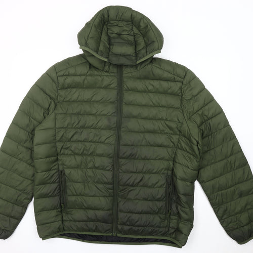 C&A Men's Green XL Puffer Jacket Hooded Casual